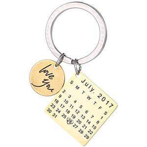 Engraving Custom Date Calendar Keychain Custom Date Pendant Key Ring for Lovers Couples Valentine's Day Birthday Anniversary Special Day Gift (Gold)