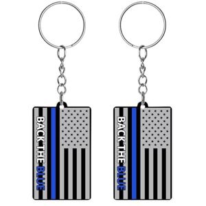 Baikutouanpoqlimg Back The Blue Police Line Flag Acrylic Keychain Rectangle Key Chains Keychain Mini Pendant Crafts For Women Men Gift