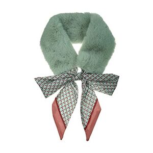 sourcing map Womens Love Heart Flower Ribbon Thicken Faux Fur Collar Scarf Neck Scarves Winter Warmer Green