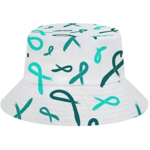 Forsjhsa Teal Ribbon Painted Ovarian Cancer Cute Bucket Hat Beach Fisherman Hats for Women Men Sun Novelty Cap