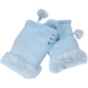 STEK Women Winter Faux Fur Half Finger Gloves Girls Warm Fingerless Mittens (Blue)