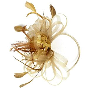 FEELMEET Bridal Hair Accessories Womens Mesh Ribbon Fascinator Hat Contrast Color Flower Wedding Headband Gold,Mother of The Bride Fascinator,Hats and Fascinator for Weddings