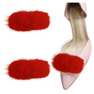 Care+ Tsangbaby Mink Fur Shoe Clips Plush Strips Hairball Pump Shoe Charms for Ladies Leather Shoes Kids Coat Bag Decoration Red