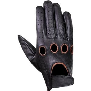 Leather Men's Driving Gloves Retro style Comfort Chauffeur Fashion Lambskin soft (XL, Black/Brown Holes)