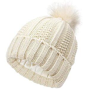 YAMEE Winter Beanie Hats for Women Chunky Pom Pom Bobble Hat Womens Warm Thick Knit Skull Cap Beany Hat Beige