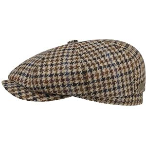 Stetson Hatteras Houndstooth Tweed Flat Cap Men - Made in Germany Wool hat with Peak, Lining Autumn-Winter - 61 cm Beige