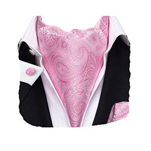 Dubulle Pink Paisley Silk Cravat Ascot for Men Mens Pocket Square Cufflinks Wedding Set