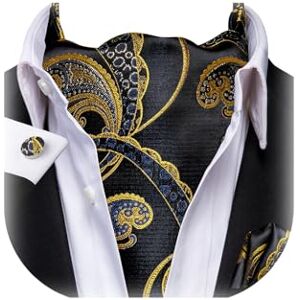 Dubulle Paisley Black Gold Ascots for Men Floral Mens Cravats Pocket Square Cufflinks Party Prom