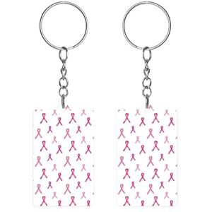 Baikutouanpoqlimg Breast Cancer Ribbon Acrylic Keychain Rectangle Key Chains Keychain Mini Pendant Crafts For Women Men Gift