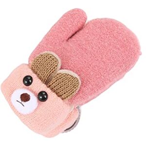 BOKIOESDE Baby Winter Mittens Cartoon Bear Knitted Glove Outdoor Snow Neck Hanging Ears Gloves Toddler Boys Girls 0-3 Years, Peach Color