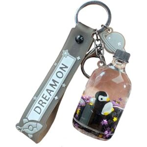 ZDHC Cute Penguin Quicksand Keychain Kawaii Black Liquid Gold Moving Sand Floating Ocean Animal Keyring Bag Charm for Women