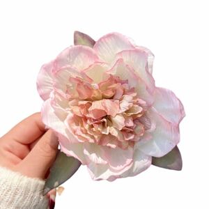 Tainrunse Flower Decor Hair Clip French Style Claw with Ribbon Bowknot Peony Large Shower Back Head Pin Pink