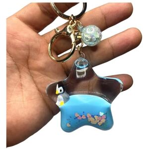 ZDHC Pentagram Floating Penguin Keychain Cute Kawaii Motion Liquid Quicksand Ocean Animal Keyring Car Keys Pendant for Women