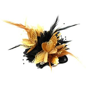 Caprilite Gold and Black Fascinator Corsage Wedding Prom Feathers