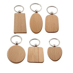 Suneast 6 Pcs DIY Blank Wooden Keychain Natural Wood Keyring Metal Key Ring Bag Car Pendant Ornaments for Women Men Christmas Valentine's Day Gifts - 6 Shapes