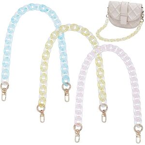 WADORN 3pcs Acrylic Handbag Strap, 62.3 cm Macaron Color Transparent Acrylic Chain Bag Handles, Luxury Colourful Acrylic Bag Decoration Charms with Metal Buckle for Women Clutch Bag Underarm Bag