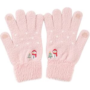 Générique Children's Snow Gloves 4 Years Women Casual Snowman Embroidered Plush Full Finger Winter Gloves Warm Gloves Long Satin Grey (Pink, One Size)