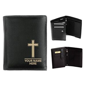 Personalised Mens Leather Wallet - Laser Marked with Your Name & Christian Cross Design (Origin)