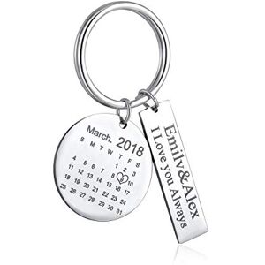 Engraving Custom Date Calendar Keychain Custom Date Pendant Key Ring for Lovers Couples Valentine's Day Birthday Anniversary Special Day Gift (Rectangle)