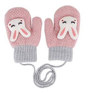 Yjzq Knitted Wool Gloves Winter Warm Fluffy Full Finger Mittens Cute Cartoon Gloves Thicken Velvet Hanging Neck Mittens Birthday Xmas Gifts, Length: 14 cm, palm width: 8 cm, Pink