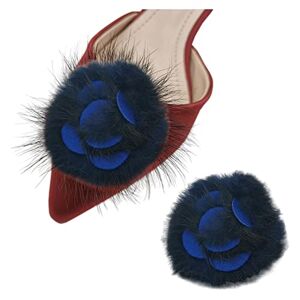 Care+ Tsangbaby Cute Mink Fur Shoe Clips Rose Hairball Pump Shoe Charms for Ladies Leather Shoes Coat Bag Decoration Navy