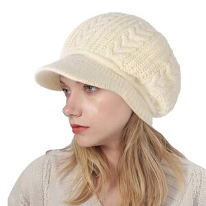 Hebenie Beanie Hats for Women - Winter Warm Knitted Beanie Cap 2023 Ladies Fleece Lined Beret Hat Thermal Wooly Hats Crochet Peaked Baker Boy Hat for Women Girls UK Beige