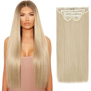 Lullabellz Super Thick Statement Straight Clip In Hair Extensions 5-Piece, 26-Inch Length, California Blonde