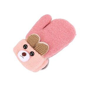 FIOERDTUIE Baby Winter Warm Mittens Cartoon Bear Knitted Outdoor Snow Hand Warmer Neck Hanging Elastic Mitten Ears Gloves for Toddler, Peach Color