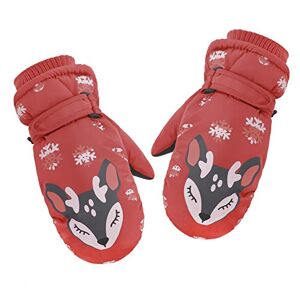 Moonlove Kids Reindeer Cartoon Snowboarding Skiing Gloves Inside Thick Soft Plush Padded Super Warm Winter Lovely Gloves Anti-slip Waterproof Gloves for Boys Girls Age 3-7 Years Old (Pink)