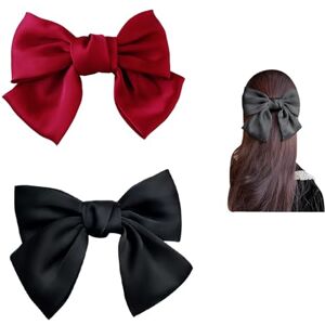 Jezioro 2Pcs Hair Bows,Bow Clips,Ribbon Claw Clip Women Accessories,Girls Lace Velvet Ribbons Headband,Big Bowknot Hairpins,Cute Children Butterfly Ties Knot Decoration,for Christmas, (Black + Red)