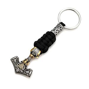 WDBAYXH Vintage Thor's Hammer Keychain Vikings Runes Lanyard Pendant Mens Norse Handmade Paracord Woven Rope Bag Keyring Amulet, Scandinavian Accessories Jewelry,Black