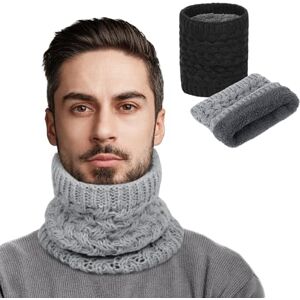 Generic 2 pieces Unisex Winter Neck Warmer Thermal Knitted Snoods Winter Neck Scarf Windproof Fleece Lined Soft Warm Neck Gaiter Knitted Snoods Scarf Thicken Tube Scarf for mens women Double-Layer Lining Knit