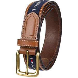 Tommy Hilfiger Men's Ribbon Inlay Fabric Belt with Single Prong Buckle, Navy, 32