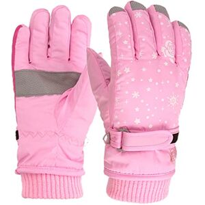 HSD Winter Print Gloves Outdoor Kids Boys Girls Snowboarding Snow Skating Windproof Warm Durable Print Ski Gloves Snow Mittens (Pink, One Size)