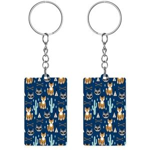 Baikutouanpoqlimg Navy Blue Fox Acrylic Keychain Rectangle Key Chains Keychain Mini Pendant Crafts For Women Men Gift