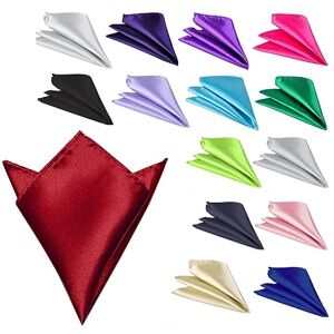 Van Der Linn Pocket Handkerchief Square Plain Satin Wedding Formal Casual Groom Party Mens (Pink)