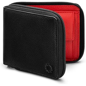 Yoshi Goods Ltd Yoshi Mens RFID Blocking Full Zip Around Leather Coin Pocket Wallet (Black/Red)