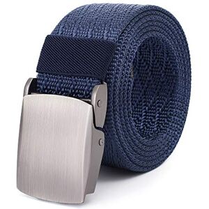 Mile High Life Nylon Web Belt Outdoor Military Belt TSA Safe Buckle Plastic/Metal (Navy Metal, 142CM)