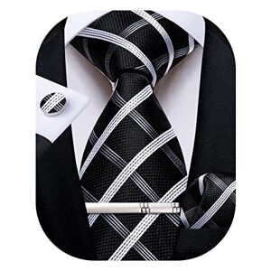 Thukn-7645 DiBanGu Mens Black Silk Tie Set Plaids Necktie Pocket Square Cufflinks and Tie Clip Set for Business Wedding Party