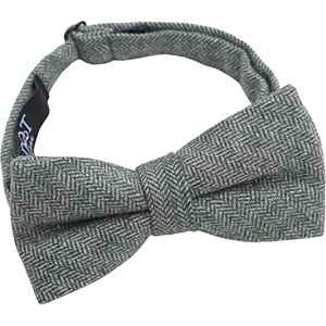 DQT Herringbone Wool Blend Wedding Thistle Pre-Tied Bow Tie for Men - Olive