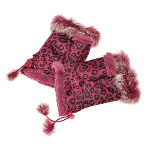 ZLYC Women Winter Faux Fur Half Finger Gloves Girls Warm Fingerless Mittens (Leopard Red),M
