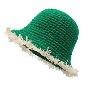 ZLYC Women Winter Bucket Hat Fashion Knit Cloche Hat Solid Color Warm Crochet Cap(Trimmed Green),One Size