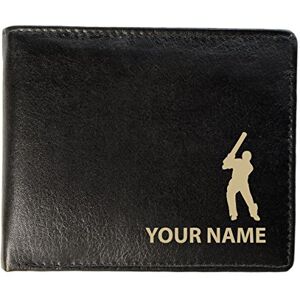 Personalised Mens Real Leather Wallet - Cricket Batsman Design (Sandringham Style)