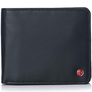 Alpine swiss RFID Protected Men’s Max Coin Pocket Bifold Wallet with Divided Bill Section Smooth Finish Black