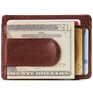 Alpine swiss RFID Dermot Money Clip Front Pocket Wallet For Men Leather Comes in a Gift Box Tan