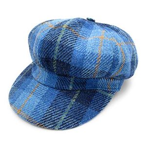 Tartan Tweeds Women's Harris Tweed Baker Boy Cap Made in The UK (Blue Check)