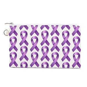 Mhxyzhw58536 Purple Awareness Ribbon Custom Canvas Coin Purse Change Wallet Bag Small Makeup Bags for Men Women 7.5 X 4.6 Inch