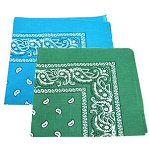 2 x Men's/Women's Paisley Pattern Bandana Head/Neck Scarf 100% Cotton (turquoise and green)