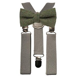 Db Dickie Bow Children's Kids Boys Wool Bow Tie & Grey Braces Set (Olive Green)