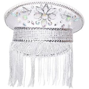 OFFILICIOUS Diamond-studded Captain Hat Heavy Crystal Sailor Hat With Tassels For Girl Boys Beret Hat For Carnivals Music Festival Encrusted Hat